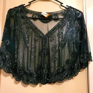 1920s Shawl Wrap Sequin Beaded Evening Cape Bridal Shawl Bolero Flapper Cover Up